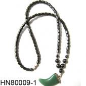 Hematite Beads and Semi precious Stone Horn Pendant Necklace